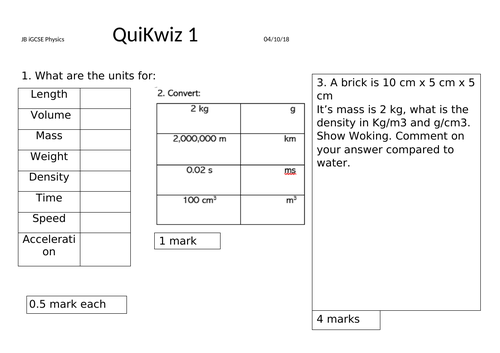First Quiz - Physics GCSE