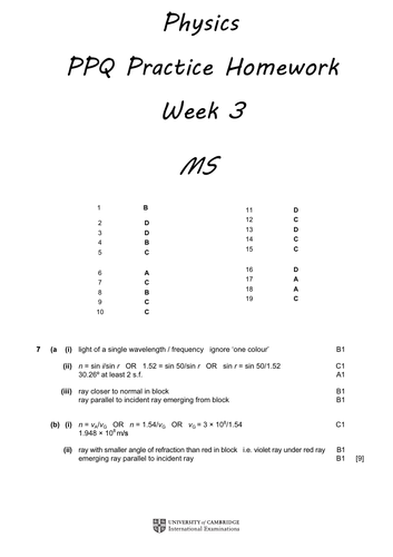 Physics PPQ Revision Homeworks