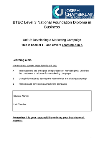 BTEC Level 3 Foundation Diploma Unit 2 Resources