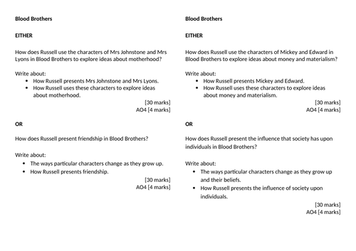 Blood Brothers GCSE Questions