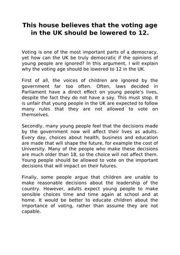 Voting Age Argument WAGOLL