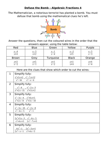 Defuse The Bomb - Algebraic Fractions