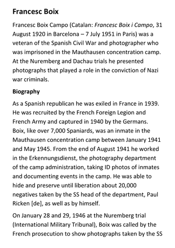 Francesc Boix (The photographer of Mauthausen) Handout