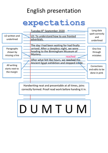 English Presentation Expectations sheet