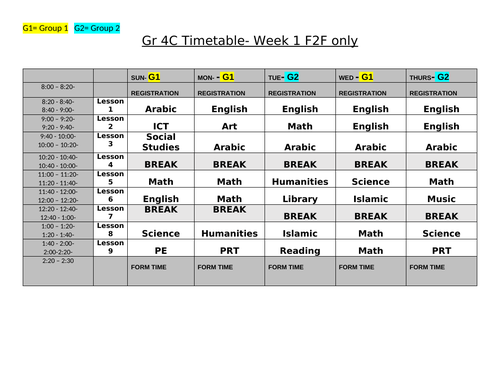 Remote and blended learning timetable for ks2