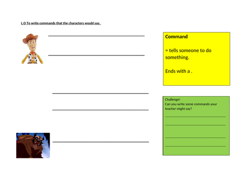 I can write commands (for characters) - English, SPAG Year 2/3, KS1 KS2