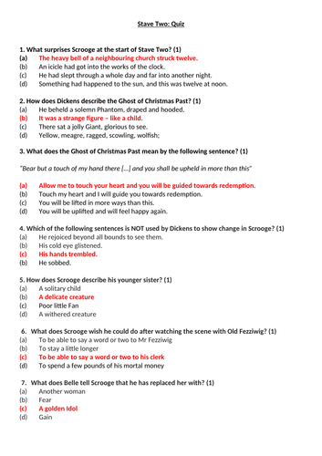 A Christmas Carol Stave 2 Quiz and Answers worksheet | Teaching Resources