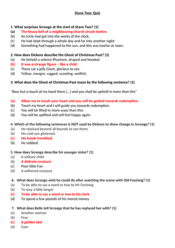 A Christmas Carol Stave 2 Quiz and Answers worksheet