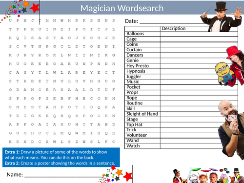 Magician Career Wordsearch Sheet Starter Activity Keywords Cover Homework Jobs