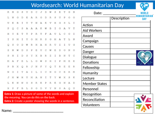 Humanitarian Day Wordsearch Puzzle Sheet Keywords Settler Starter Cover Lesson