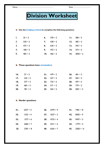 Year 4 or Year 5 Division Worksheet