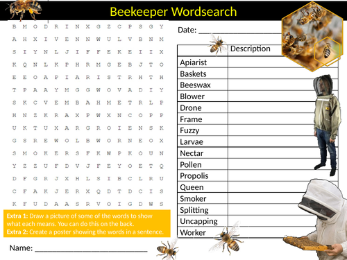 Beekeeper Career Wordsearch Sheet Starter Activity Keywords Cover Jobs Day