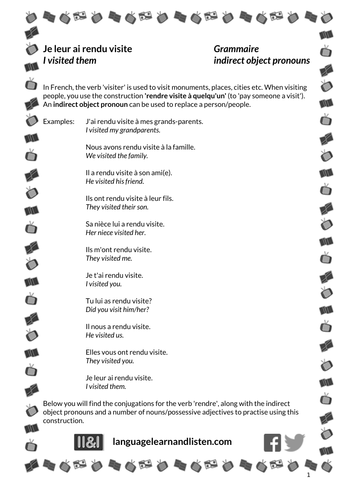 French - Indirect object pronouns - Je leur ai rendu visite