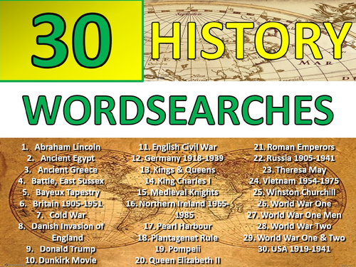 30 History Wordsearch Starter Activities KS3 GCSE Cover Homework Plenary Settler Wordsearches