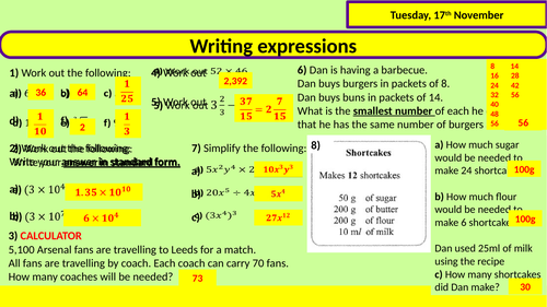 Writing algebraic expressions