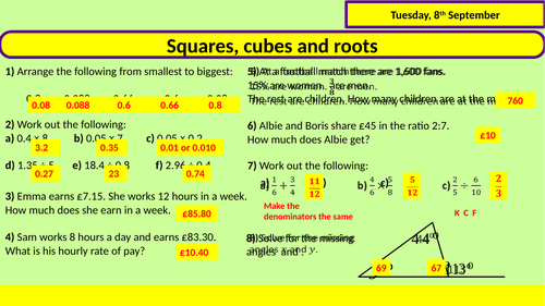 Squares, cubes and roots