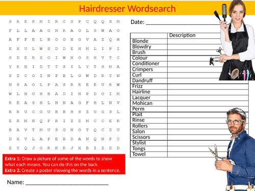Hairdressers Career Wordsearch Sheet Starter Activity Keywords Cover Jobs