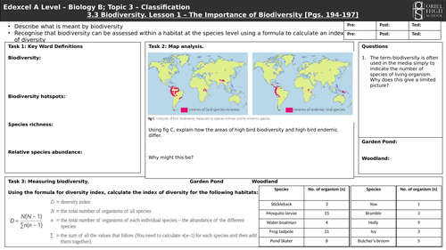 Edexcel Biology B A Level. Topic 3 - Classification. 3.3 Biodiversity