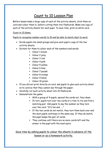 Count to 10 lesson plan and activity sheets