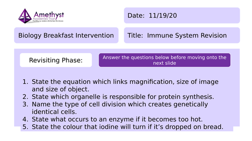 Lecture/Revision Lesson - The Immune System