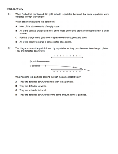 atomic structure and radioactivity mcqsigcse 0625 classified