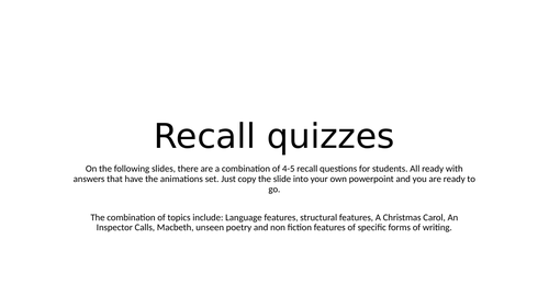 AQA Literature and Language recall quizzes