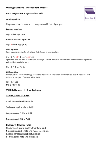 Ionic equations and half equations