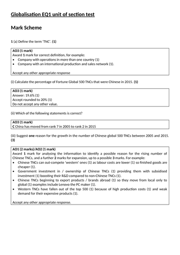 Topic 1 - Globalisation EQ1 workbook resources