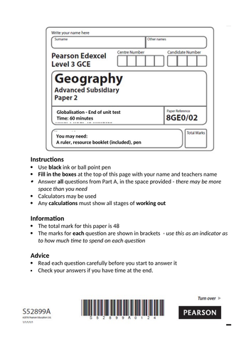 Topic 1 - Globalisation EQ3 workbook resources