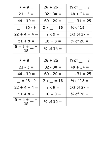 Calculation Year 2 planning and resources, 2 day pack