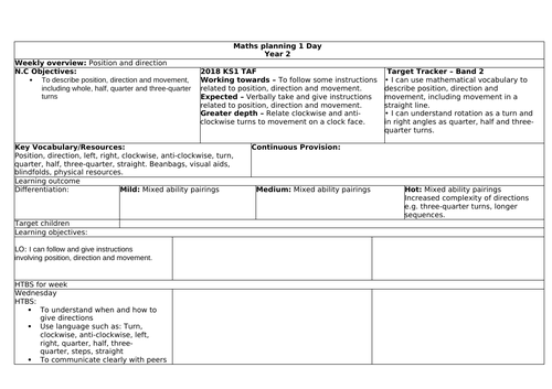 Year 2 Maths Lesson Plan - Position and Direction