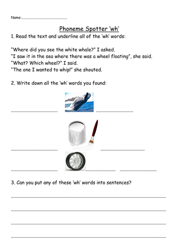 'Wh' Digraph Powerpoint and Worksheet