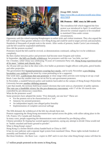 Edexcel Non-Fiction Article Writing - HK protests 2019/2020