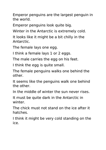 Antartica emporer penguin smart note book and comprehension