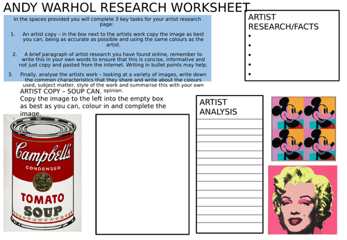 Andy Warhol Research Page Teaching Resources