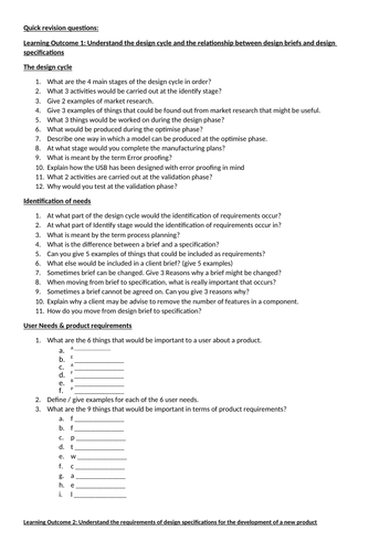 R105 OCR Engineering L2 Cambridge nationals revision pack and questions