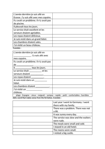 French guided translation, topic: holidays