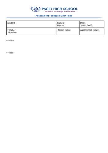 Mark Sheets for A Level History Edexcel