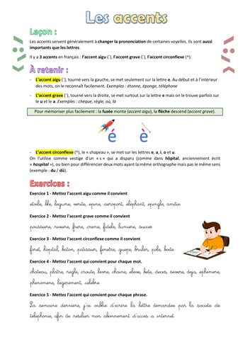 (French) Exercise on French "accents" (Exercice sur les accents aigu, grave, circonflexe)