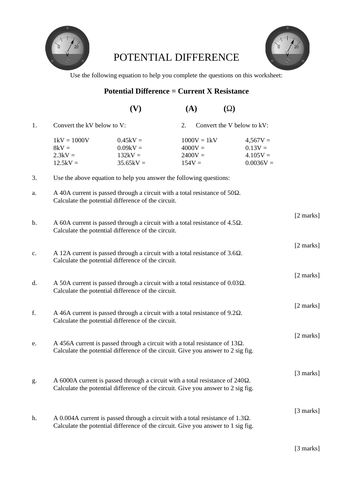 GCSE Physics Paper 1 - Potential Difference, Resistance & Current