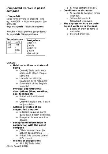 L'imparfait vs le passé composé worksheets