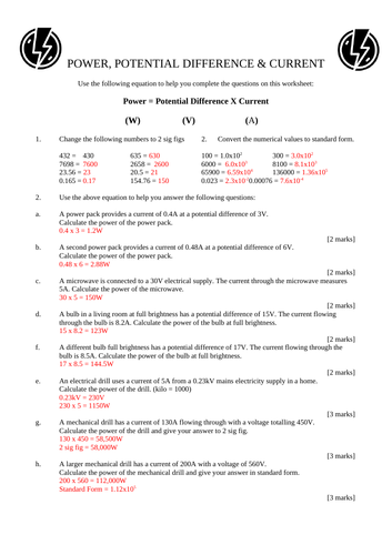 GCSE Physics Paper 1 - Power, Potential Difference and Current