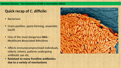 Mechanisms of ABR (antibiotic resistance) in C. difficile