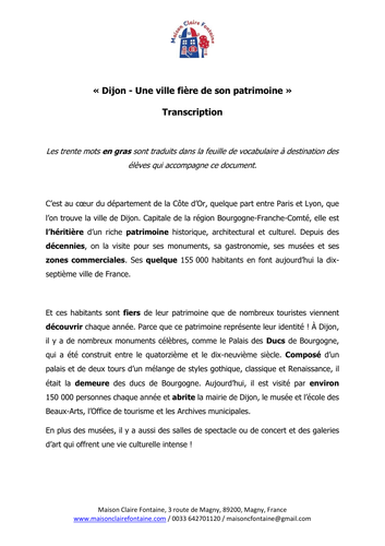 KS5 French Listening - Le Patrimoine Dijon