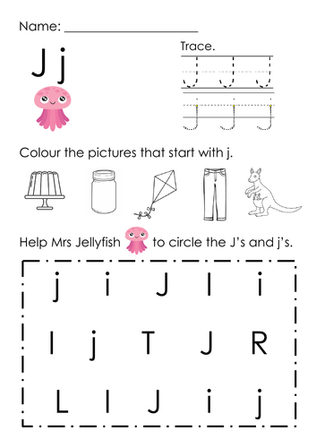 (Alphabets) Finding Letter J j and Pictures Printable | Teaching Resources