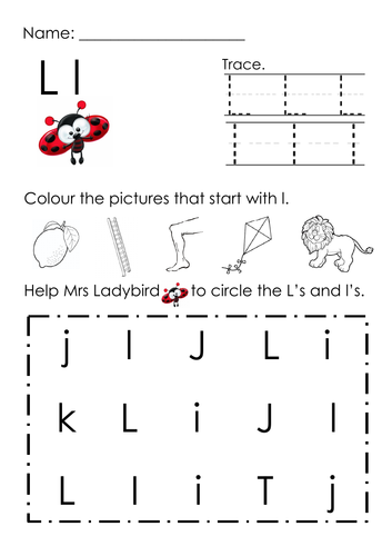 (Alphabets) Finding Letter L l and Pictures Printable