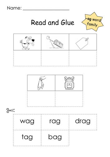 Phonics -ag Word Family Read and Glue Printable | Teaching Resources