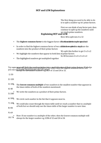 Highest Common Factors and Lowest Common Multiples