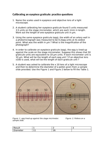 A level Biology: Eyepiece graticule calibration practice questions