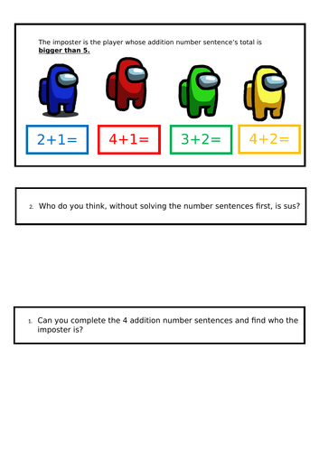 Among Us Addition Worksheets | Teaching Resources